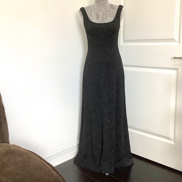 Cache Dresses & Skirts - Vintage Cache Sleeveless Black fully Beaded Long Evening Gown, Size M